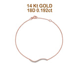14K Rose Gold 0.192ct Diamond Wave Bar Bracelet Solid 26mm G SI Natural Diamond Engagement Wedding Bracelets