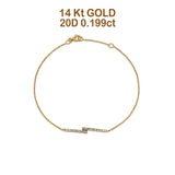 14K Yellow Gold 0.199ct Diamond Double Bar Bracelet Solid 15mm G SI Natural Diamond Engagement Wedding Bracelets