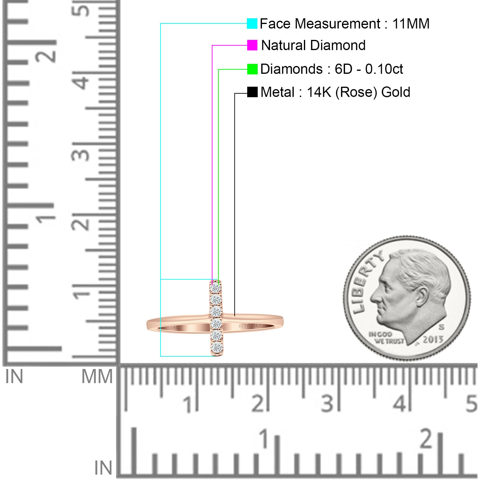 Minimal Cluster Line Bar Diamond Wedding Ring 14K Rose Gold 0.10ct Wholesale