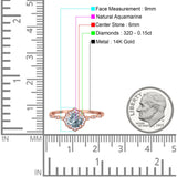 14K Rose Gold 0.99ct Round Petite Dainty 6mm G SI Natural Aquamarine Diamond Engagement Wedding Ring Size 6.5