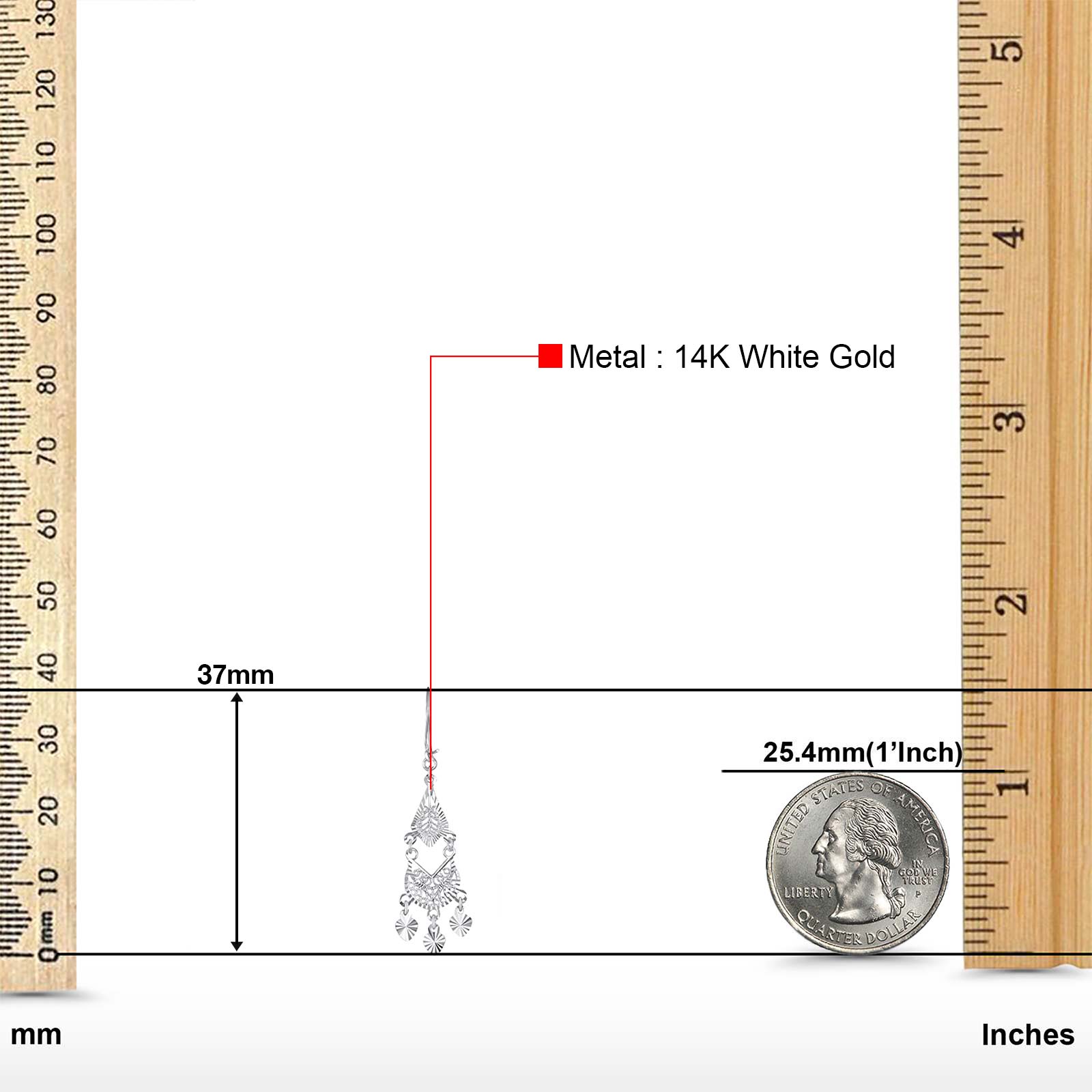 Solid 14K White Gold Fancy Chandelier Dangle Earrings (37mm Diameter)