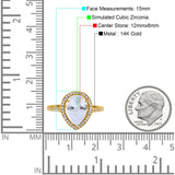 14K Yellow Gold Halo Teardrop Bridal Ring Pear Round Cubic Zirconia Size-7