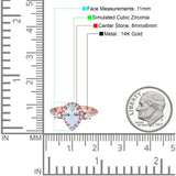 14K Rose Gold Three Stone Halo Teardrop Pear Fashion Bridal Wedding Engagement Ring Simulated CZ Size-7