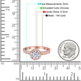 14K Rose Gold Halo Round Bridal Wedding Engagement Ring Simulated CZ Size-7