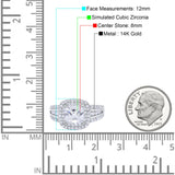 14K White Gold Halo Art Deco Wedding Ring Princess Cut Round Simulated CZ Size-7