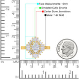 14K Yellow Gold Vintage Oval Halo Bridal Wedding Engagement Ring Simulated CZ