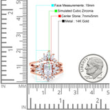 14K Rose Gold Emerald Cut Trio Set Engagement Rings Three Piece Bridal Set Marquise Round Simulated Cubic Zirconia