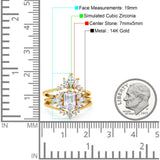 14K Yellow Gold Emerald Cut Trio Set Engagement Rings Three Piece Bridal Set Marquise Round Simulated Cubic Zirconia