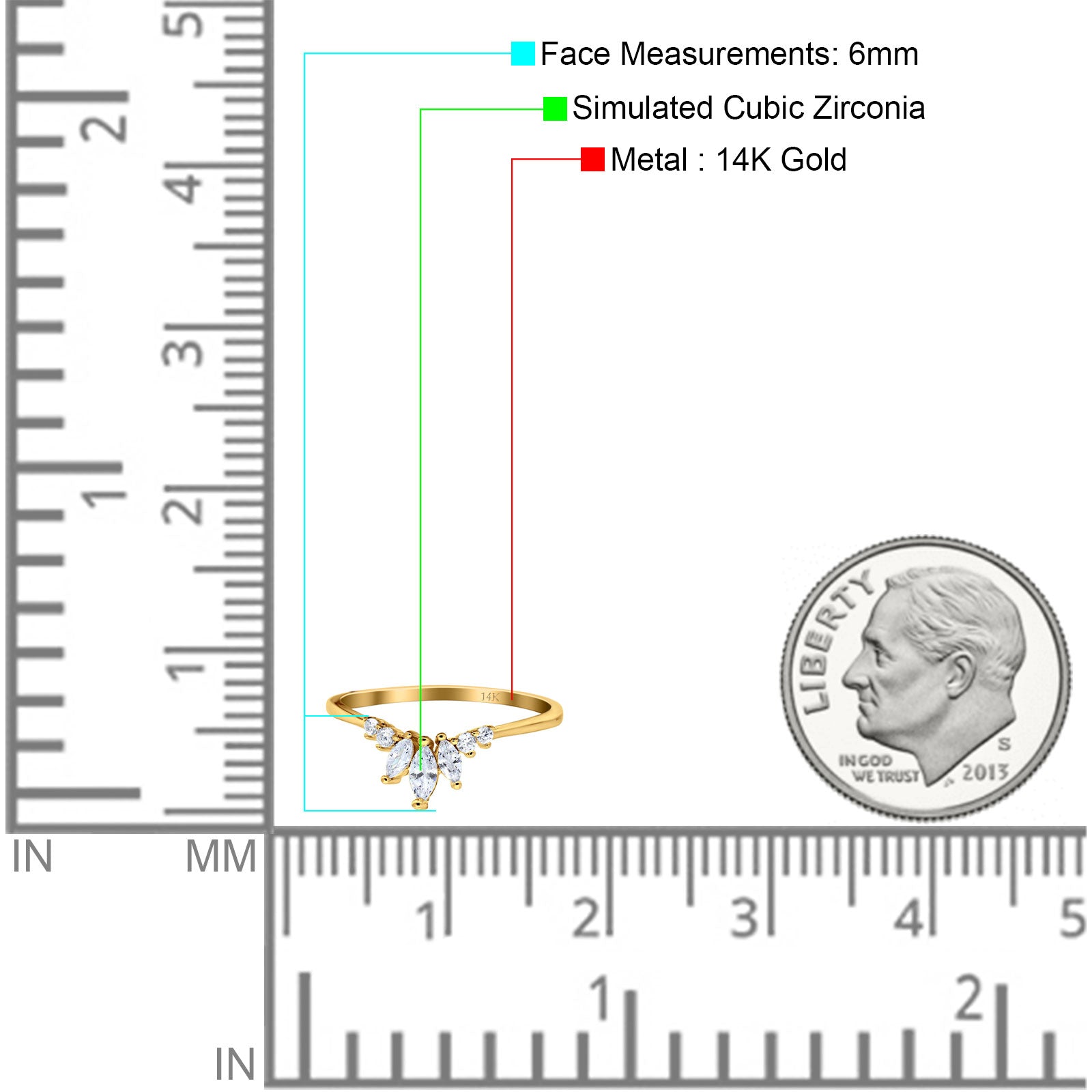 14K Yellow Gold Engagement Rings Band Marquise Round Simulated Cubic Zirconia