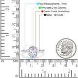 14K White Gold Oval Engagement Ring Round Simulated Cubic Zirconia