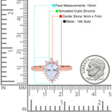 14K Rose Gold Teardrop Engagement Ring Round Simulated Cubic Zirconia Size-7