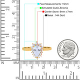 14K Yellow Gold Teardrop Engagement Ring Round Simulated Cubic Zirconia Size-7
