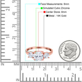 14K Rose Gold Cushion Three Stone Bridal Wedding Engagement Ring Simulated CZ Size-7