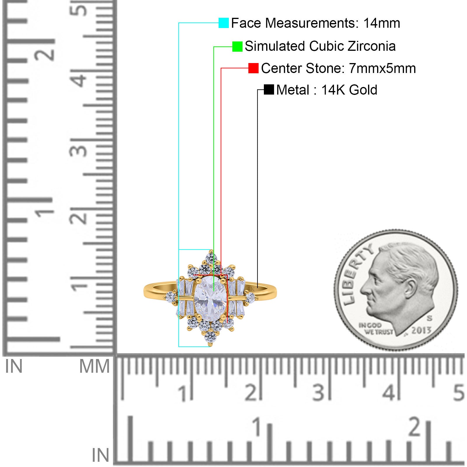 14K Yellow Gold Oval Cut Halo Vintage Bridal Wedding Engagement Ring Simulated CZ