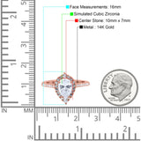 14K Rose Gold Teardrop Pear Art Deco Bridal Wedding Engagement Ring Simulated CZ Size-7