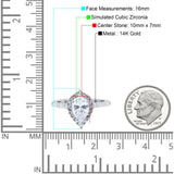 14K White Gold Teardrop Pear Art Deco Bridal Wedding Engagement Ring Simulated CZ Size-7