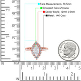 14K Rose Gold Halo Marquise Art Deco Bridal Wedding Engagement Ring Simulated CZ Size-7