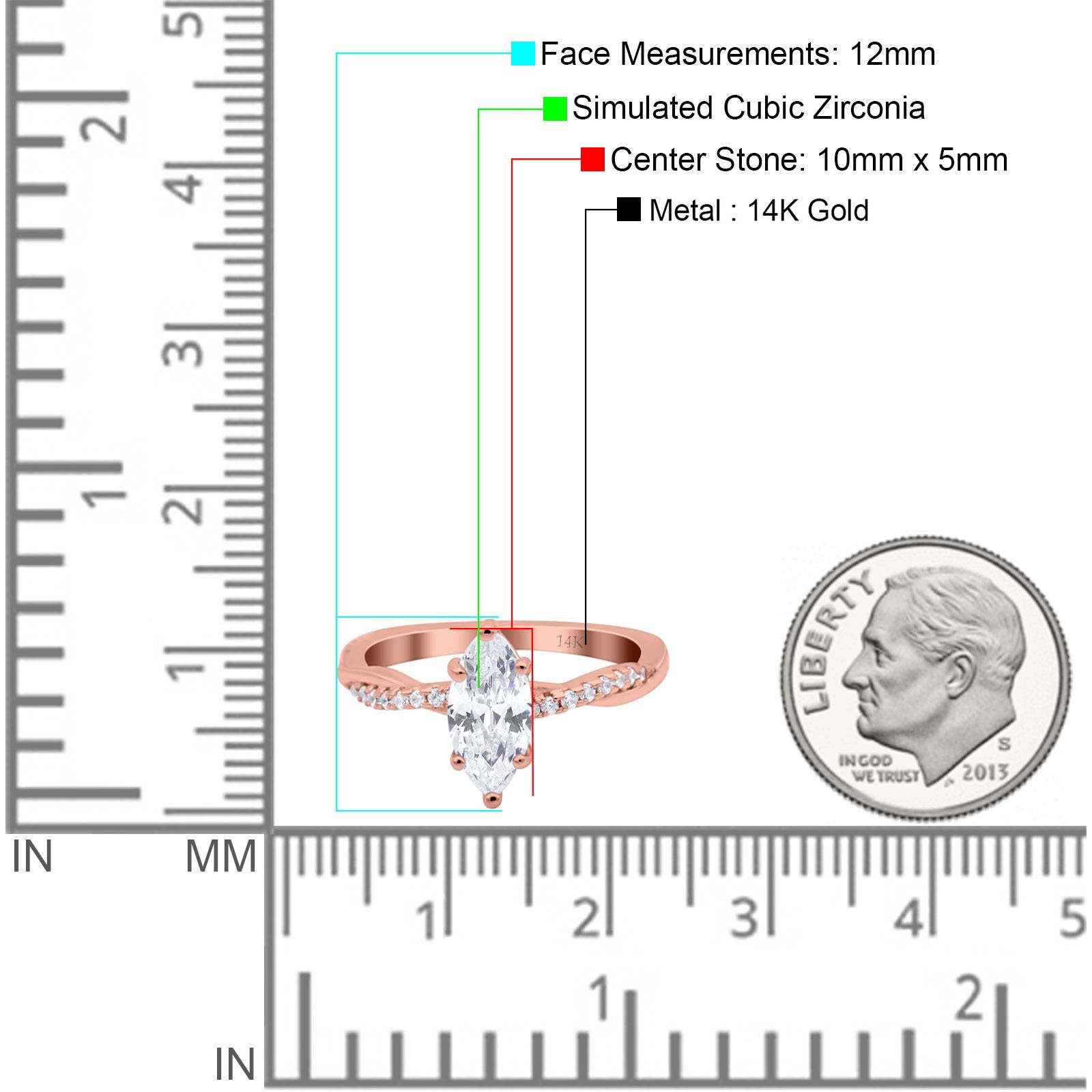 14K Rose Gold Infinity Twist Marquise Wedding Ring Simulated Cubic Zirconia Size-7