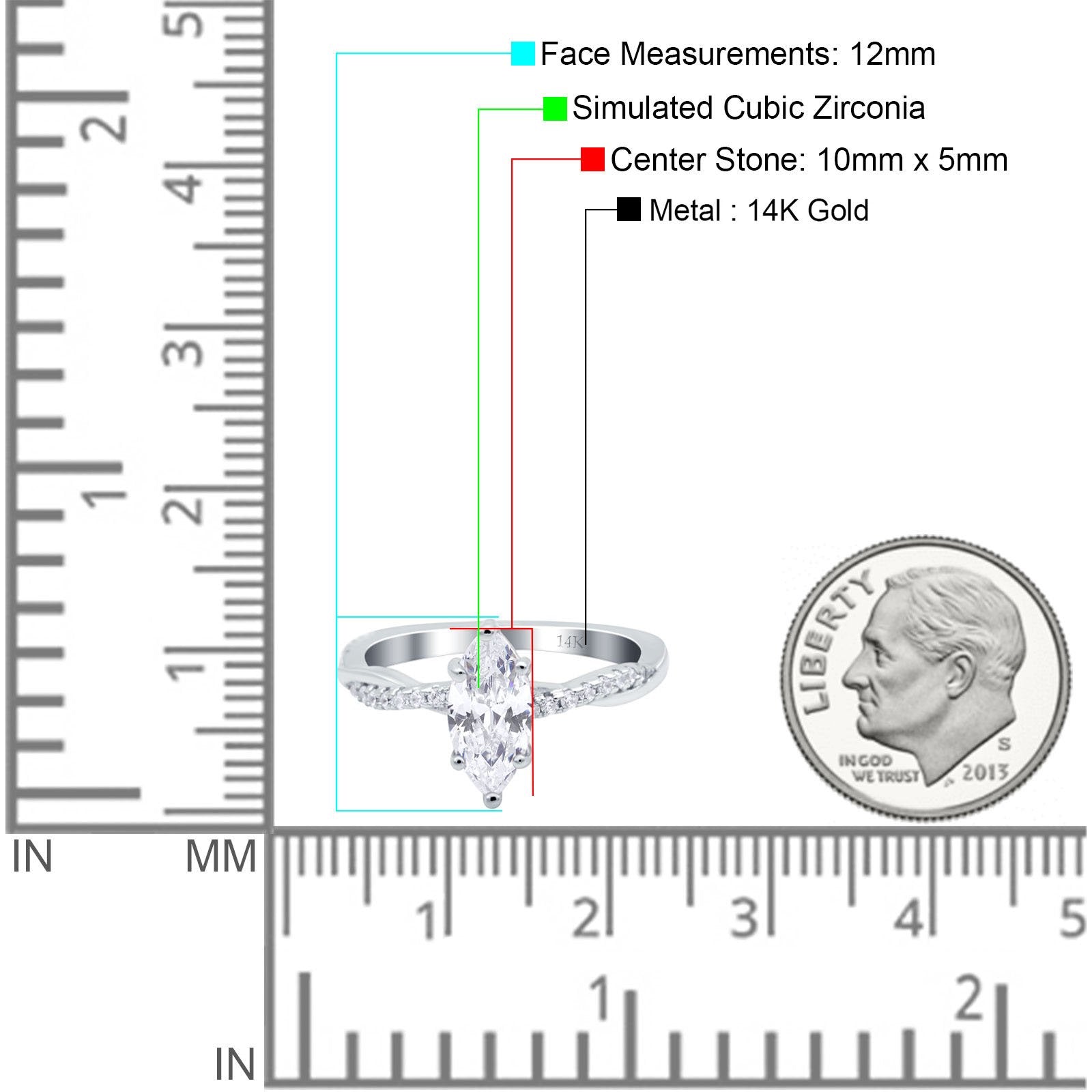 14K White Gold Infinity Twist Marquise Wedding Ring Simulated Cubic Zirconia Size-7