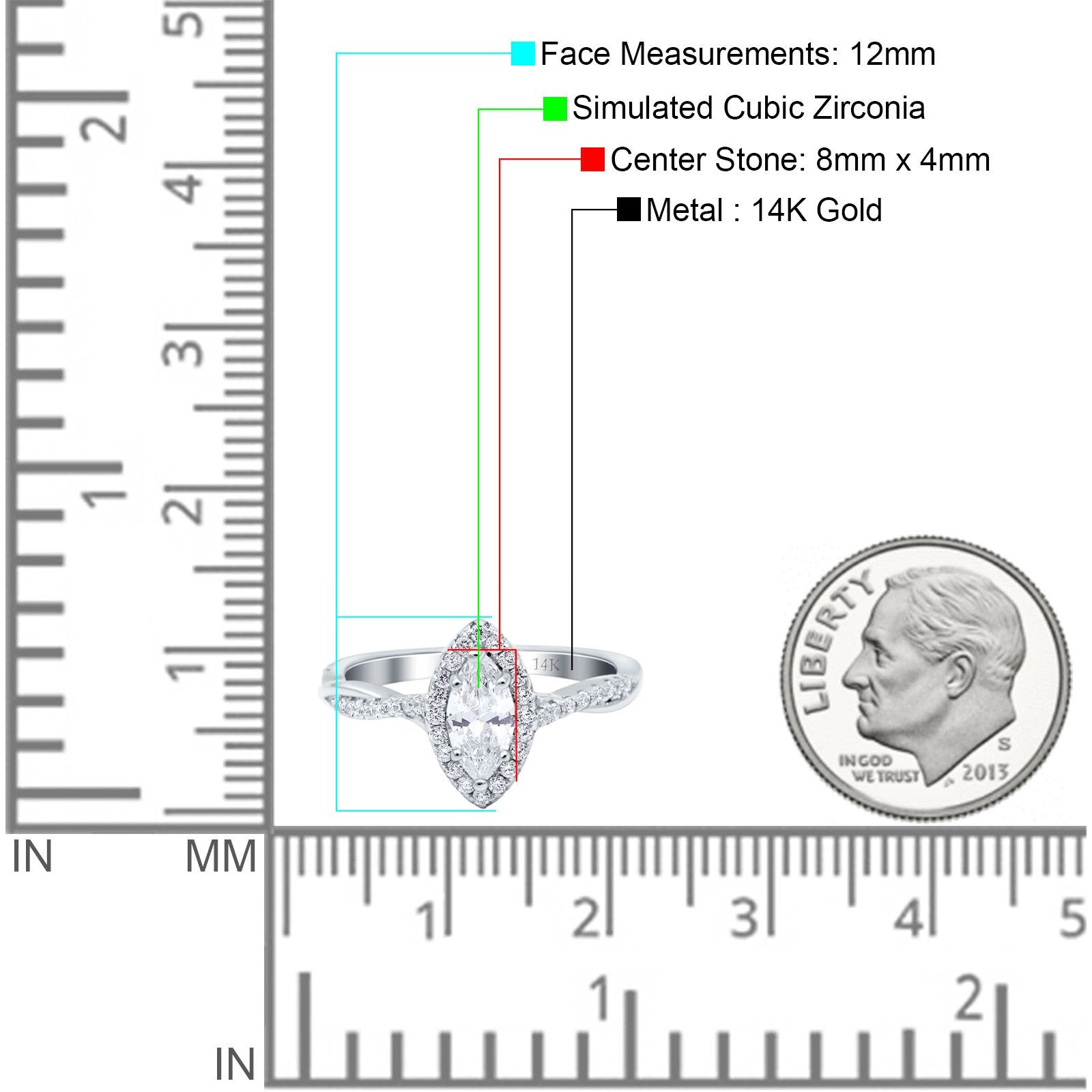 14K White Gold Infinity Twist Halo Marquise Art Deco Vintage Engagement Wedding Bridal Ring Simulated CZ Size-7