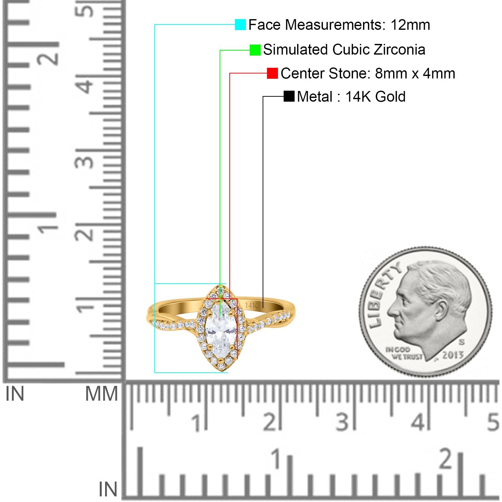 14K Yellow Gold Infinity Twist Halo Marquise Art Deco Vintage Engagement Wedding Bridal Ring Simulated CZ Size-7