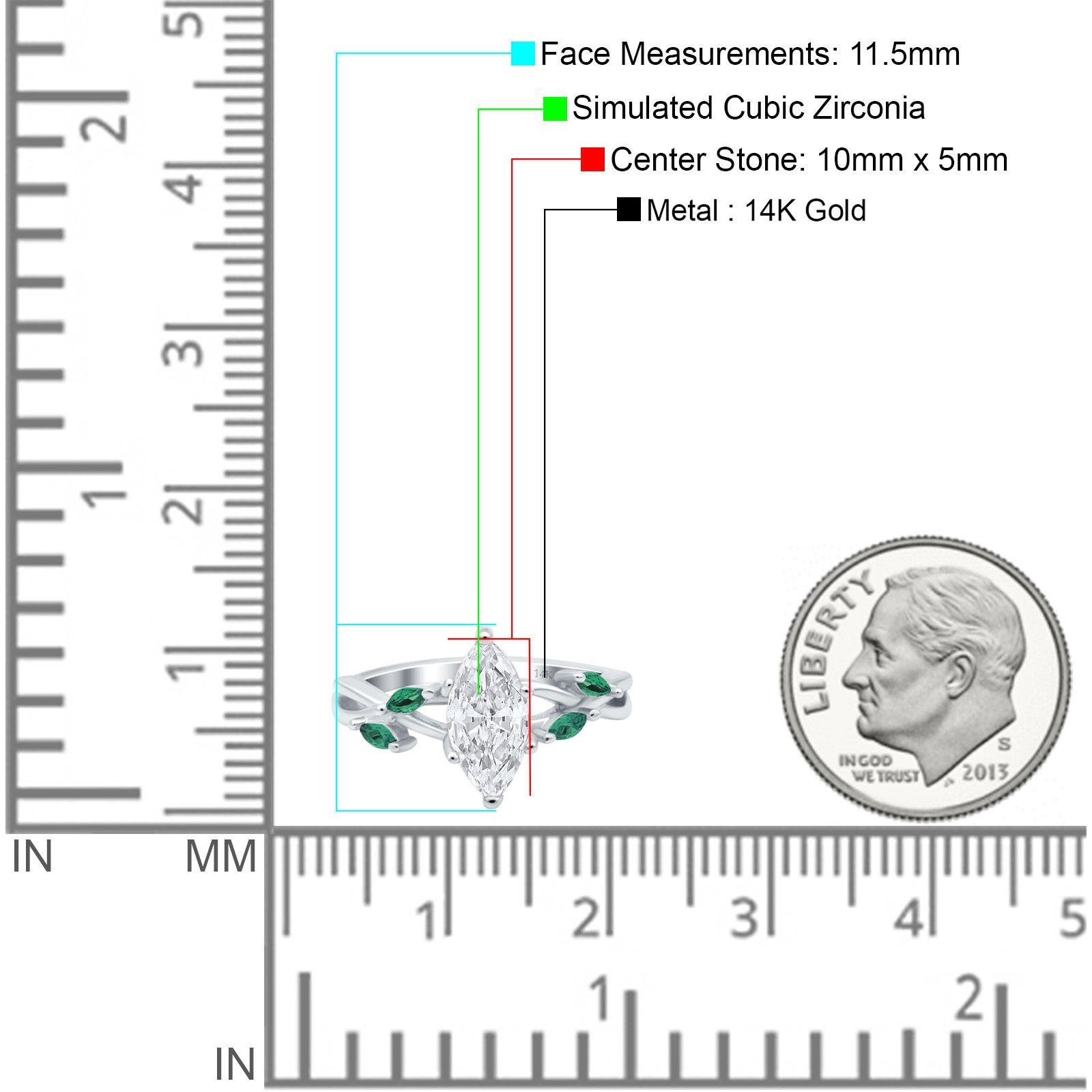 14K White Gold Infinity Twist Green Simulated Emerald Marquise Art Deco Engagement Wedding Bridal Ring Simulated CZ Size-7