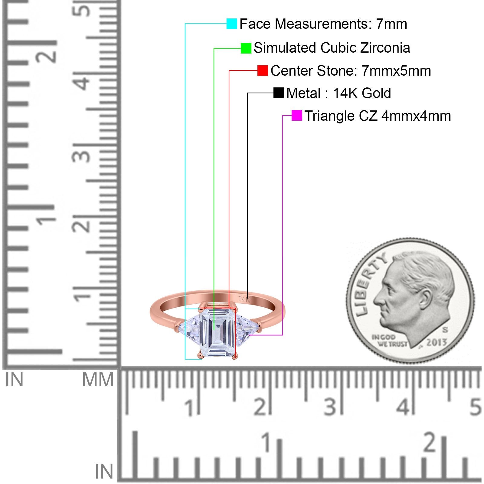 14K Rose Gold Emerald Cut Art Deco Engagement Ring Simulated Cubic Zirconia Size-7