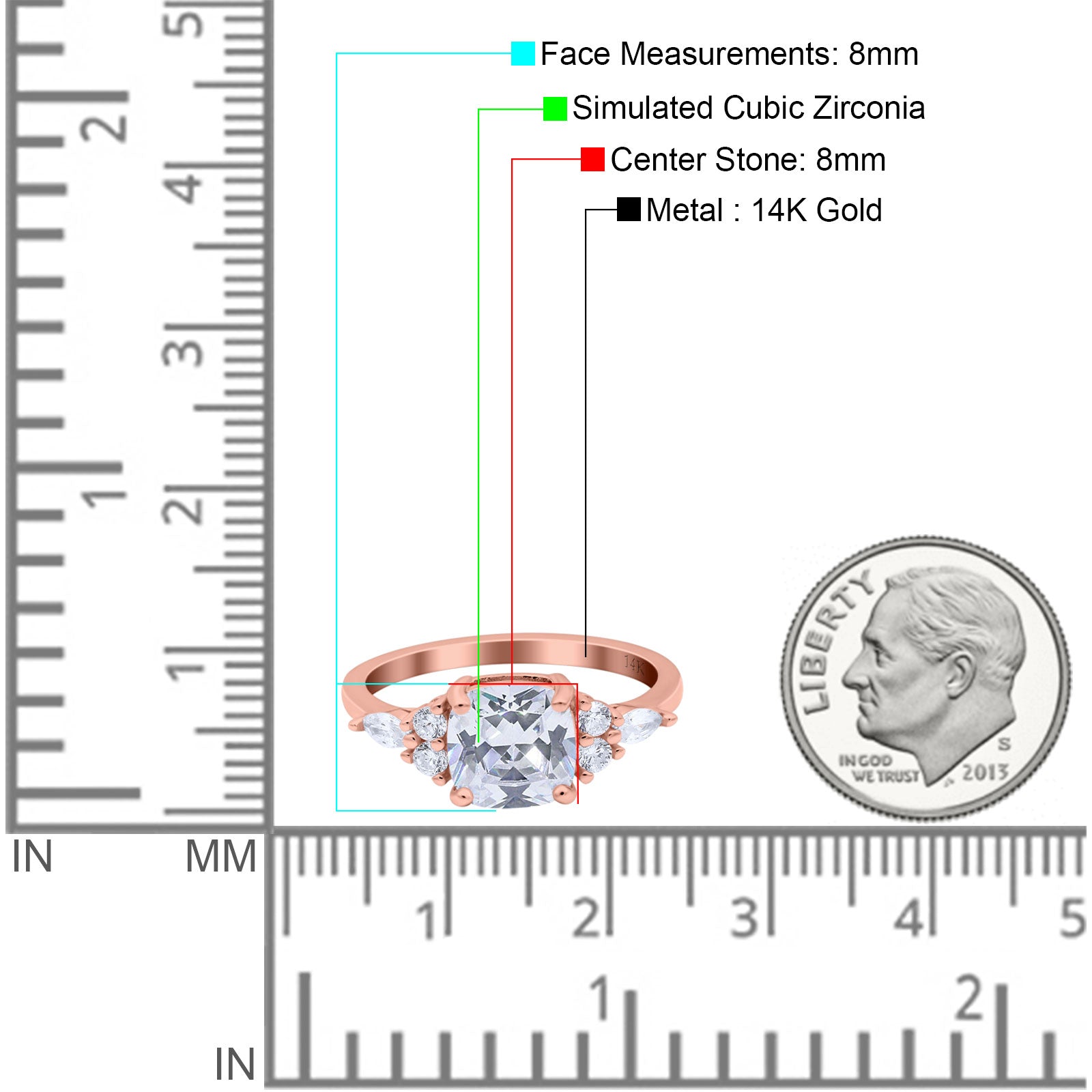 14K Rose Gold Cushion Cut Art Deco Bridal Wedding Engagement Ring Simulated CZ Size-7