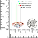 14K Rose Gold Cushion Cut Art Deco Bridal Wedding Engagement Ring Simulated CZ Size-7
