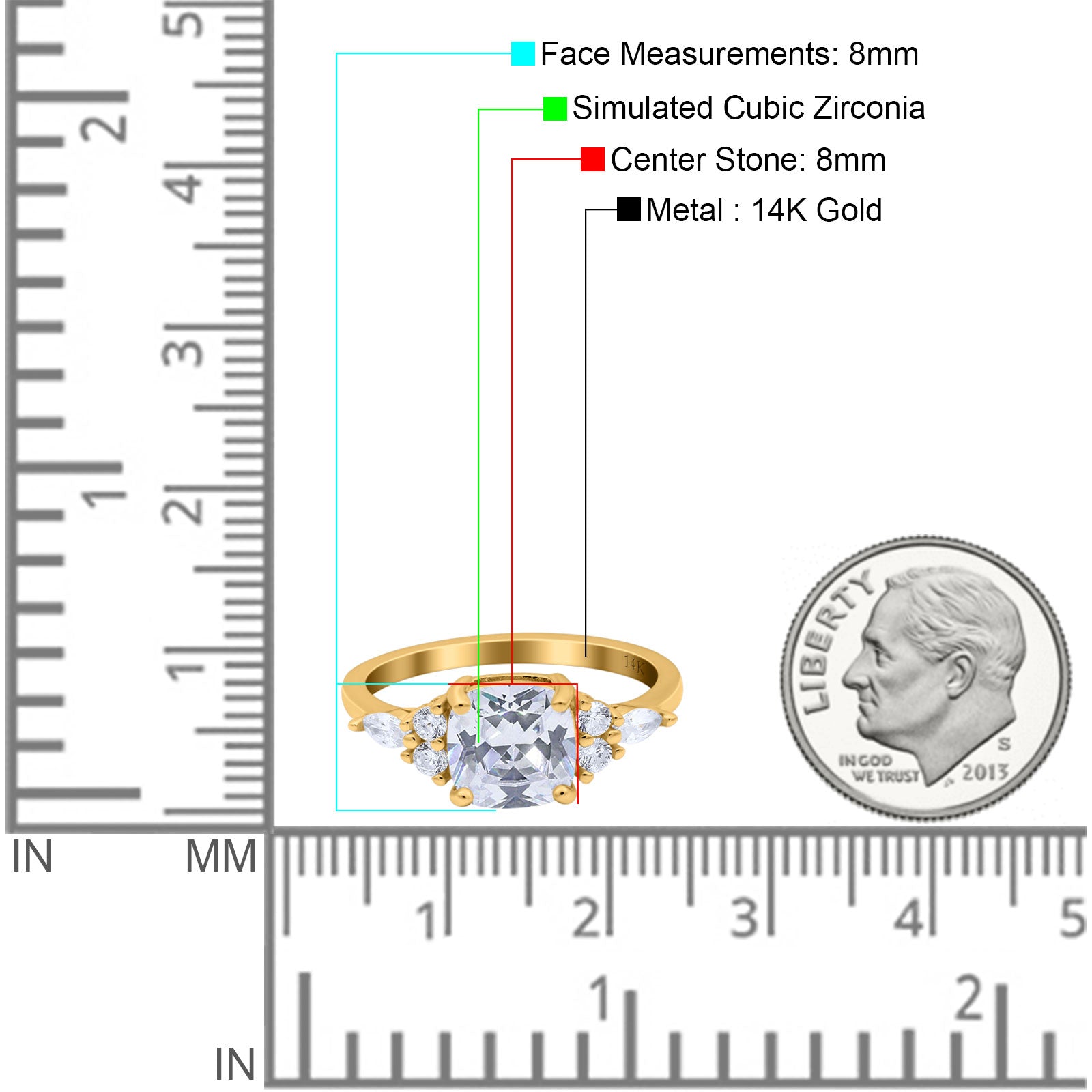 14K Yellow Gold Cushion Cut Art Deco Bridal Wedding Engagement Ring Simulated CZ Size-7