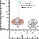 14K Rose Gold Wedding Band Bridal Ring Oval Accent Vintage Simulated Cubic Zirconia Size-7