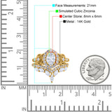 14K Yellow Gold Wedding Band Bridal Ring Oval Accent Vintage Simulated Cubic Zirconia Size-7