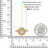 14K Yellow Gold Halo Art Deco Round Bridal Wedding Engagement Ring Simulated CZ Size-7
