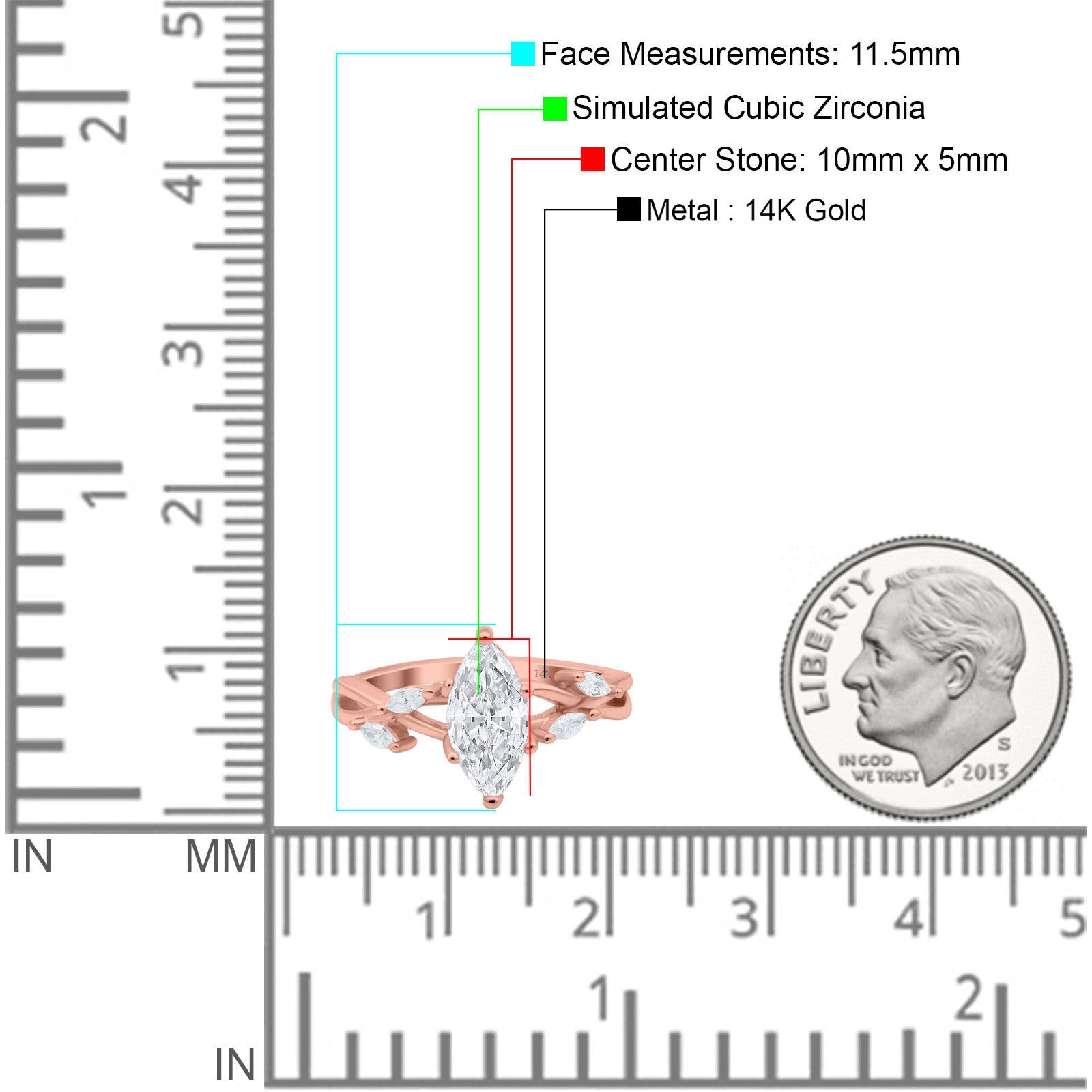 14K Rose Gold Infinity Twist Marquise Art Deco Engagement Wedding Bridal Ring Round Simulated Cubic Zirconia Size-7