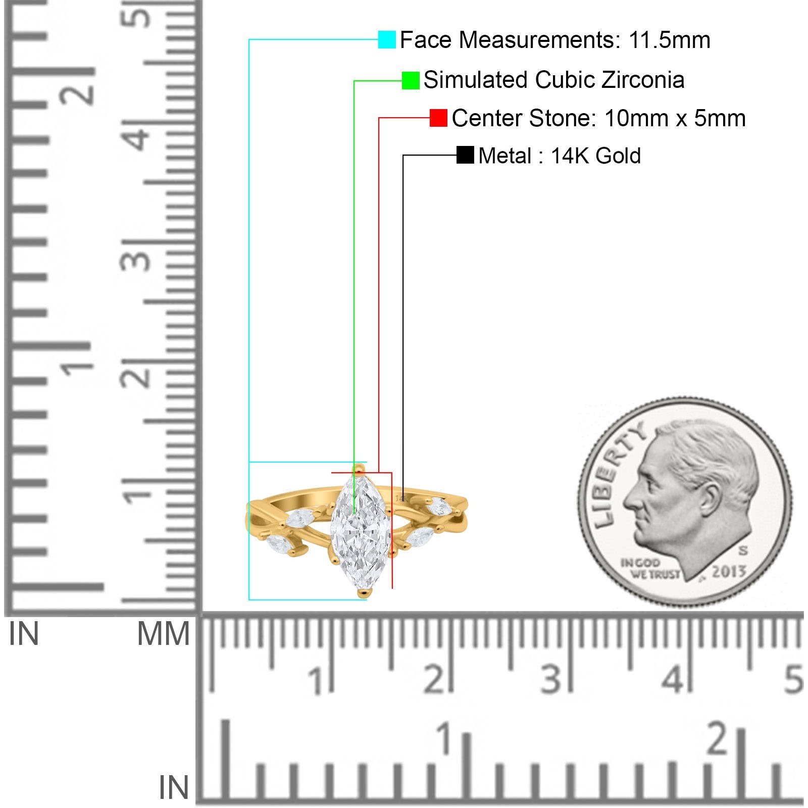 14K Yellow Gold Infinity Twist Marquise Art Deco Engagement Wedding Bridal Ring Round Simulated Cubic Zirconia Size-7