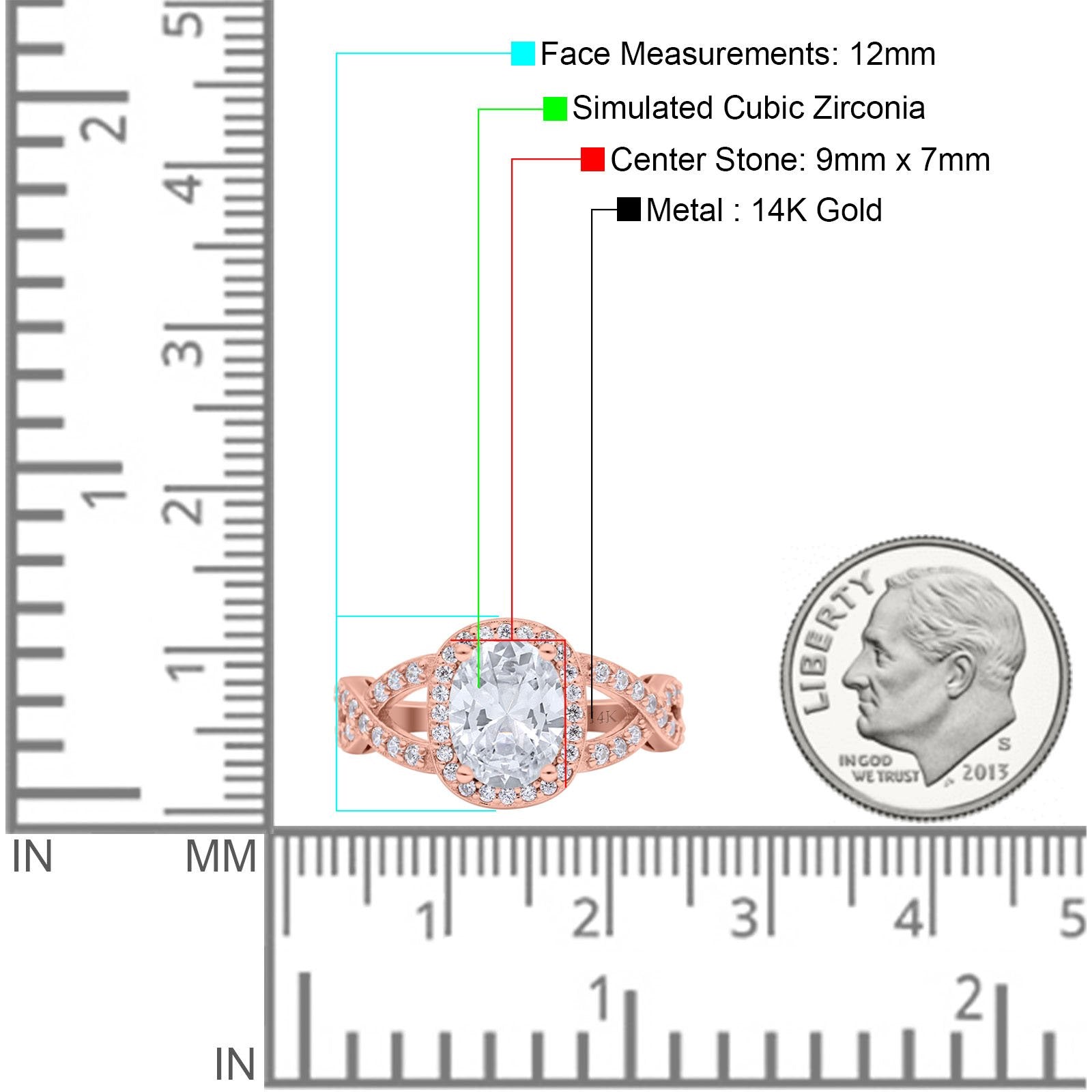 14K Rose Gold Infinity Twisted Shank Art Deco Oval Wedding Ring Simulated Cubic Zirconia Size-7
