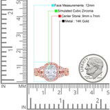 14K Rose Gold Infinity Twisted Shank Art Deco Oval Wedding Ring Simulated Cubic Zirconia Size-7