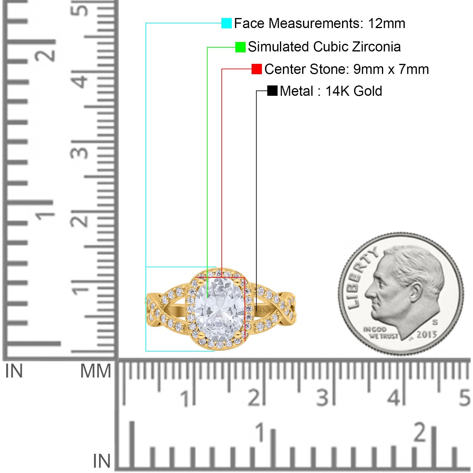 14K Yellow Gold Infinity Twisted Shank Art Deco Oval Wedding Ring Simulated Cubic Zirconia