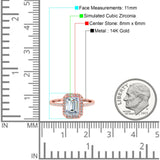 14K Rose Gold Emerald Cut Art Deco Bridal Wedding Engagement Ring Simulated CZ Size-7