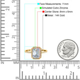 14K Yellow Gold Emerald Cut Art Deco Bridal Wedding Engagement Ring Simulated CZ Size-7