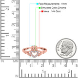 14K Rose Gold Heart Claddagh Art Deco Wedding Ring Simulated Cubic Zirconia Size-7