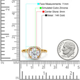 14K Yellow Gold Halo Round Bridal Wedding Engagement Ring Simulated CZ Size-7
