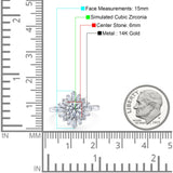 14K White Gold Halo Floral Style Vintage Art Deco Wedding Engagement Ring Baguette Round Simulated Cubic Zirconia Size-7