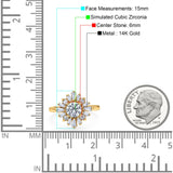 14K Yellow Gold Halo Floral Style Vintage Art Deco Wedding Engagement Ring Baguette Round Simulated Cubic Zirconia