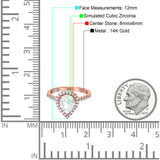 14K Rose Gold Halo Teardrop Bridal Filigree Ring Simulated Cubic Zirconia