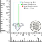 14K White Gold Halo Teardrop Bridal Filigree Ring Simulated Cubic Zirconia