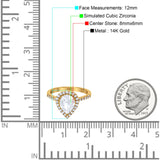 14K Yellow Gold Halo Teardrop Bridal Filigree Ring Simulated Cubic Zirconia