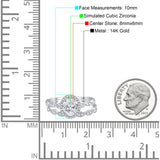 14K White Gold Halo Bridal Set Piece Oval Engagement Wedding Ring Simulated CZ Size-7