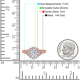 14K Rose Gold Floral Art Deco Engagement Ring Simulated Cubic Zirconia Size-7
