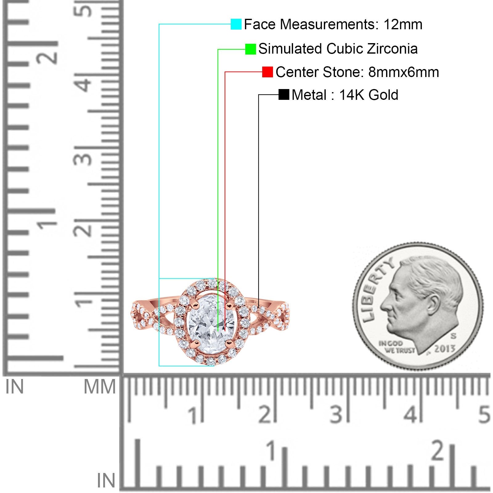 14K Rose Gold Art Deco Halo Wedding Ring Oval Round Simulated Cubic Zirconia Size-7